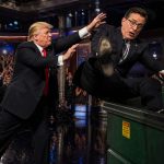 Trump Shares AI Clip Tossing Stephen Colbert in Dumpster