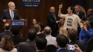 Protester Labels Sen. Chuck Schumer Genocidal at National Press Club