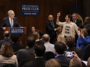 Protester Labels Sen. Chuck Schumer Genocidal at National Press Club