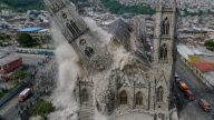 Drone Captures Cathedral Tower Crumbling in Manizales Quake