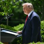 President Trump delivers remarks during Rose Garden dinner
