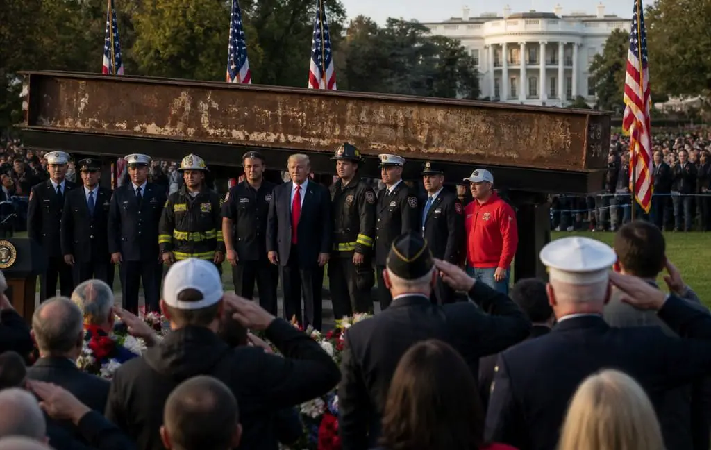 Trump Welcomes WTC Steel Beam to White House Ellipse