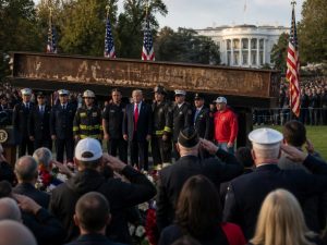 Trump Welcomes WTC Steel Beam to White House Ellipse