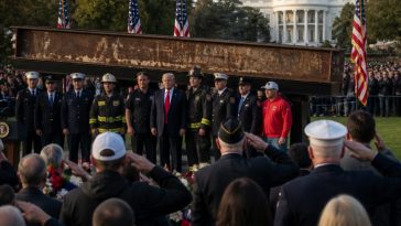 Trump Welcomes WTC Steel Beam to White House Ellipse