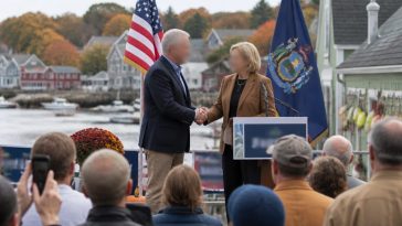 Former U.S. Sen. Joe Manchin Stumps with Sen. Susan Collins in Maine